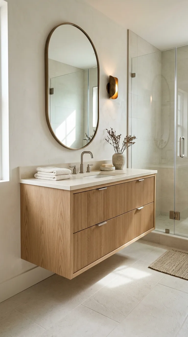 floating bathroom vanity ideas Light Wood Floating Vanity With Fluted Details