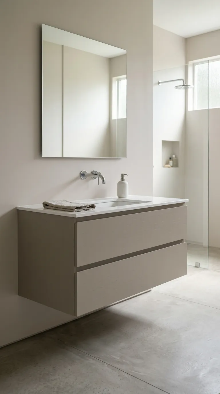 floating bathroom vanity ideas Minimalist Floating Vanity With Handleless Drawers