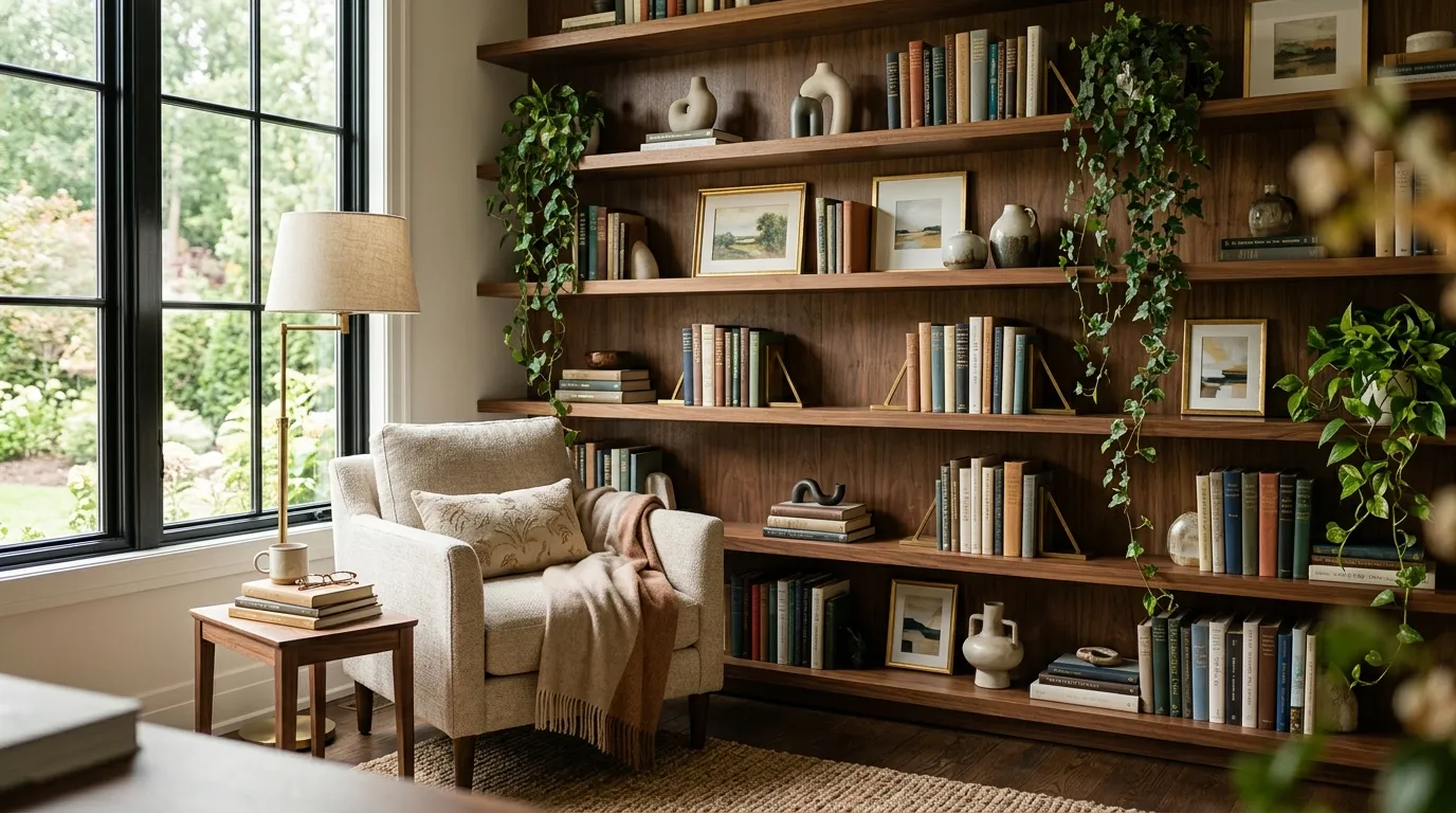 floating shelves ideas Built-In Book Nook