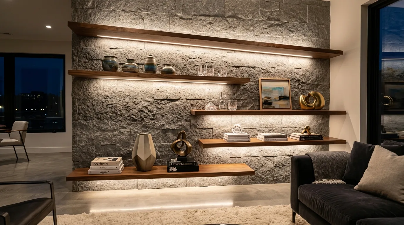 floating shelves ideas Illuminated Display Shelves