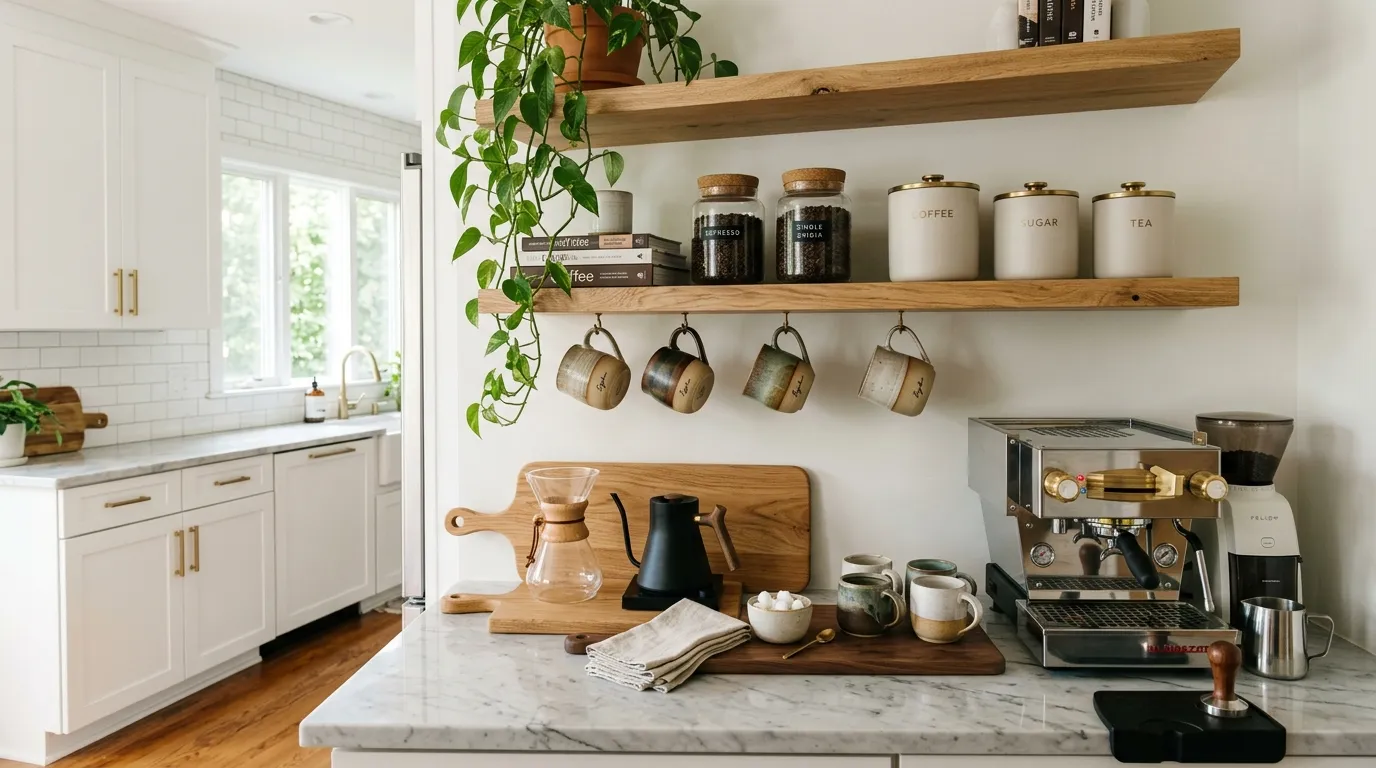 floating shelves ideas Kitchen Coffee Station