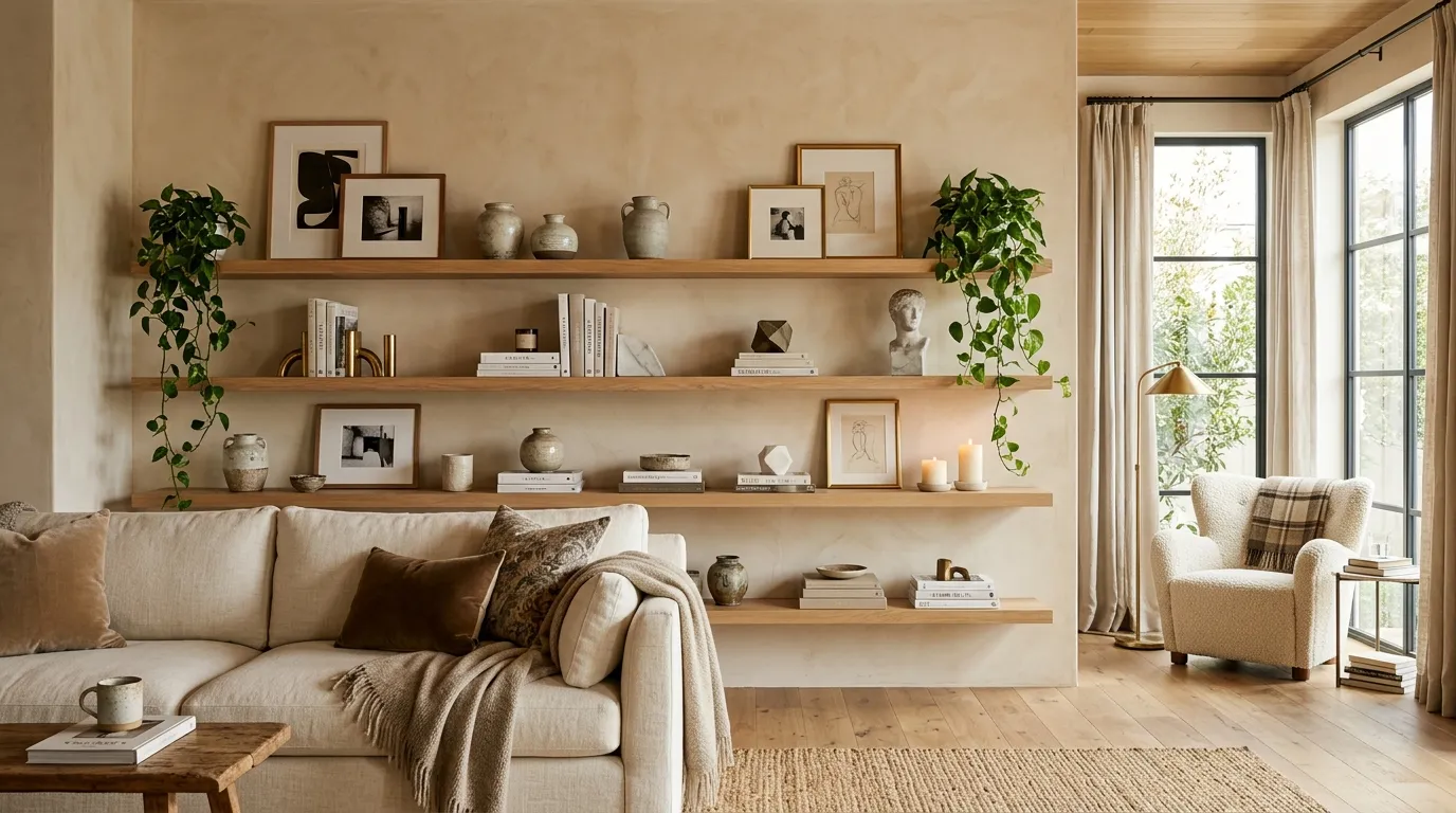 floating shelves ideas Layered Living Room Display