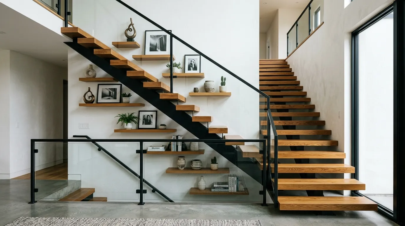 floating shelves ideas Staircase Display Wall