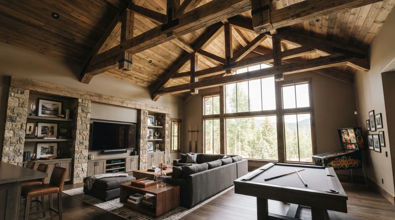 game room design Ceiling Wood Beams