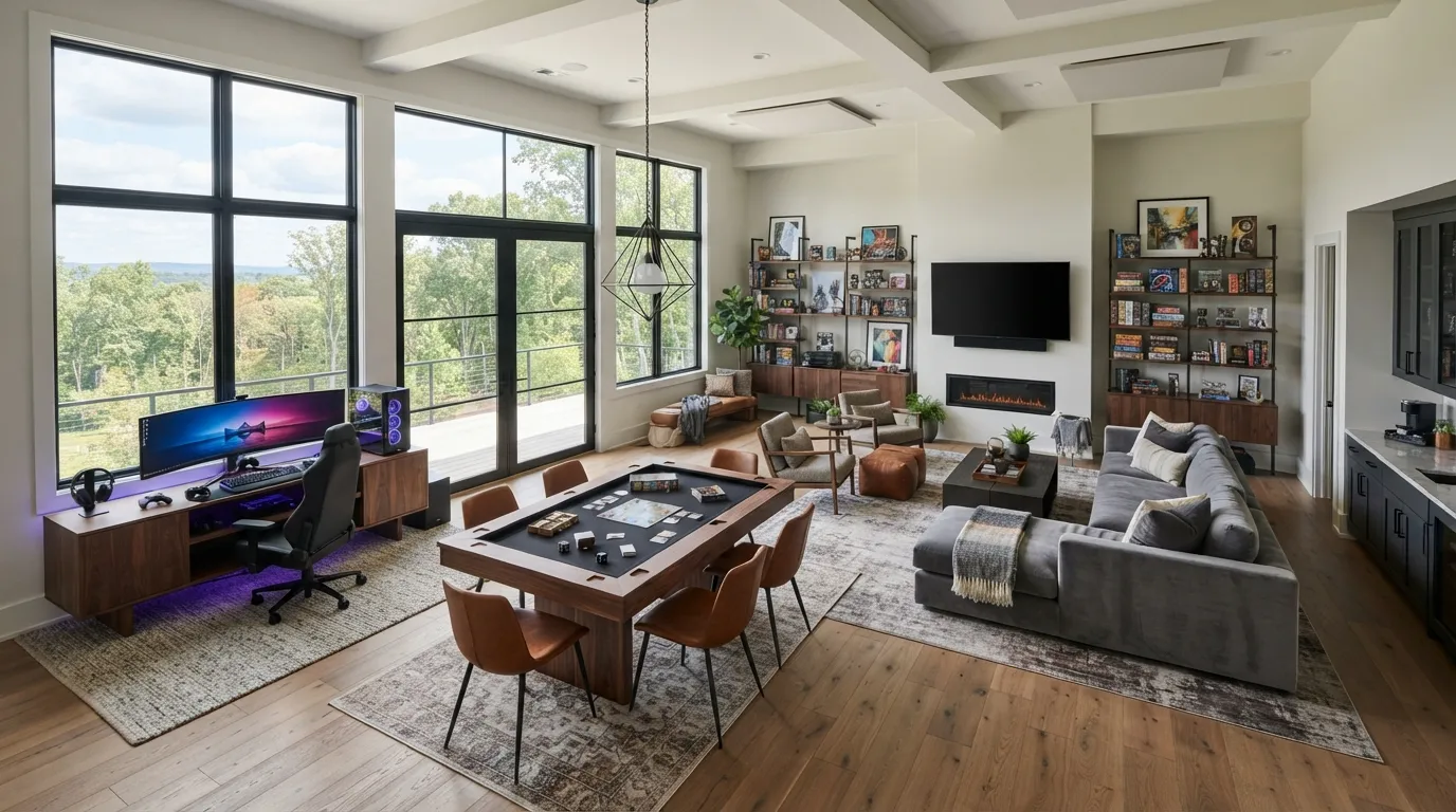 game room design Multi-Zone Entertainment Layout