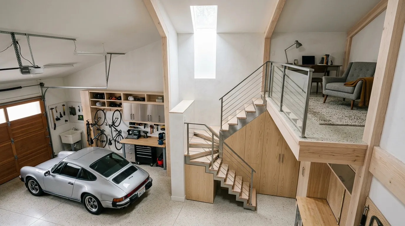 garage loft designs Compact Staircase Loft