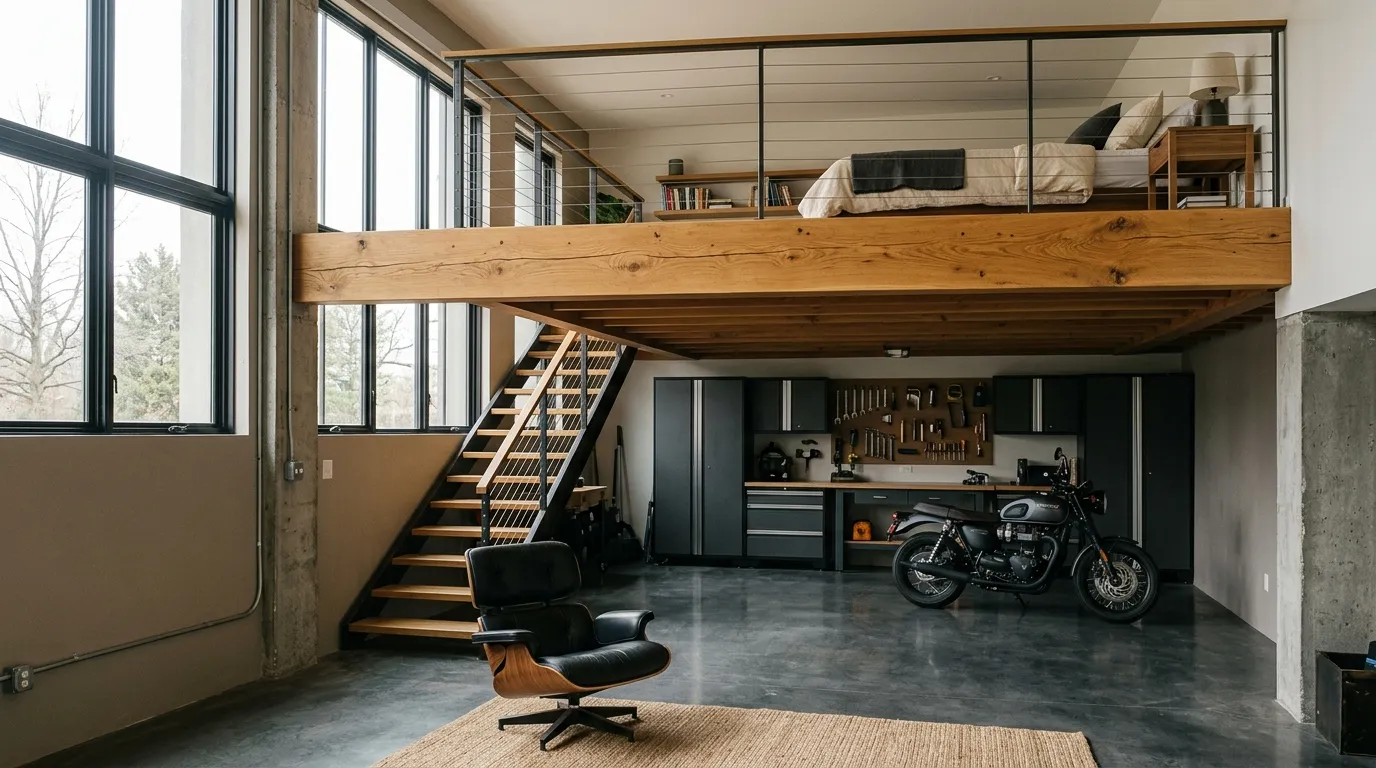 garage loft designs Floating Wood Loft