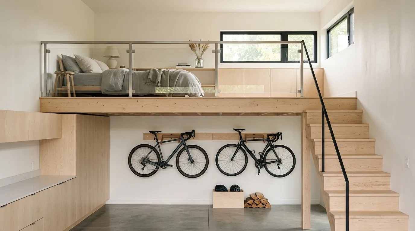 garage loft designs Minimalist Sleeping Loft