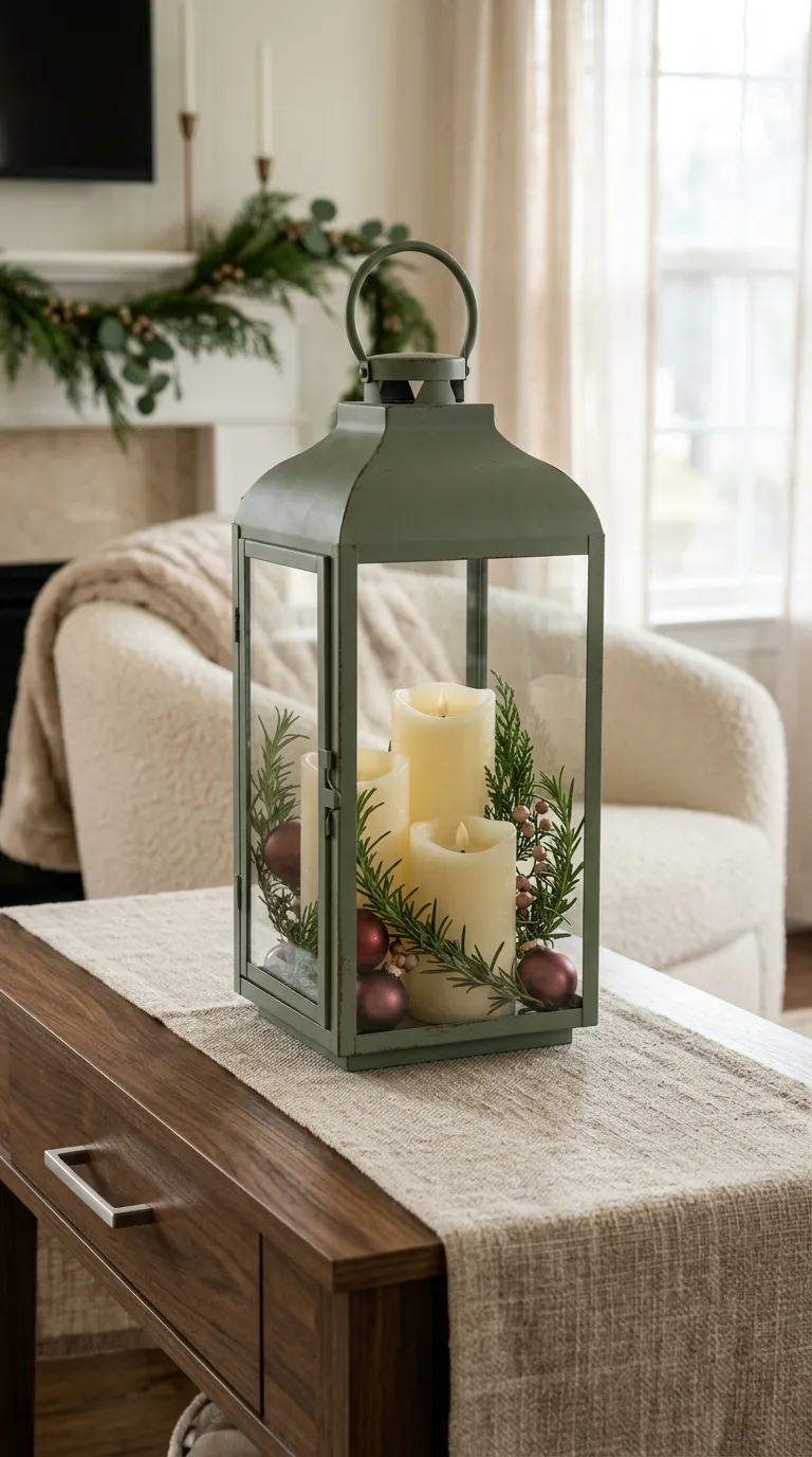 how to decorate a lantern for Christmas Add a Cozy Christmas Candle Trio