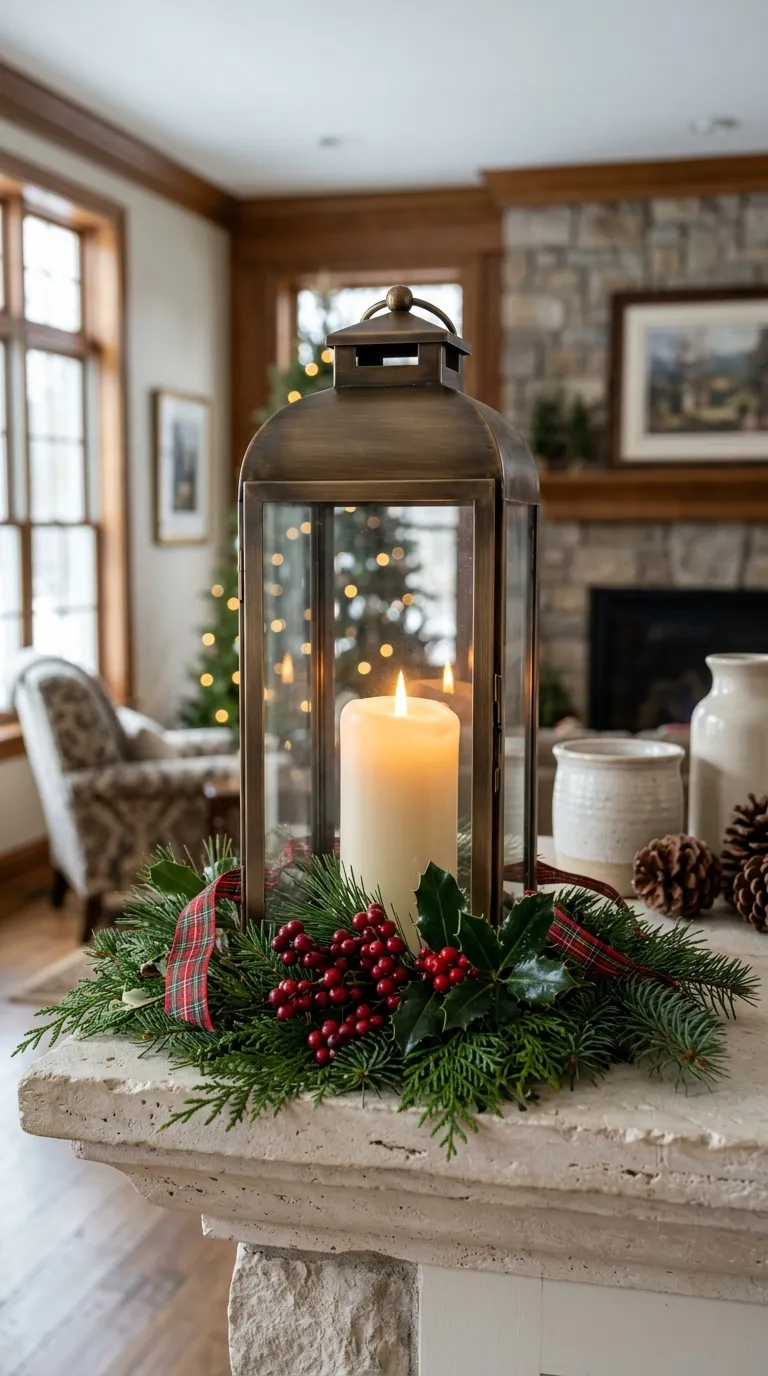 how to decorate a lantern for Christmas Add Red Berries for a Classic Holiday Look