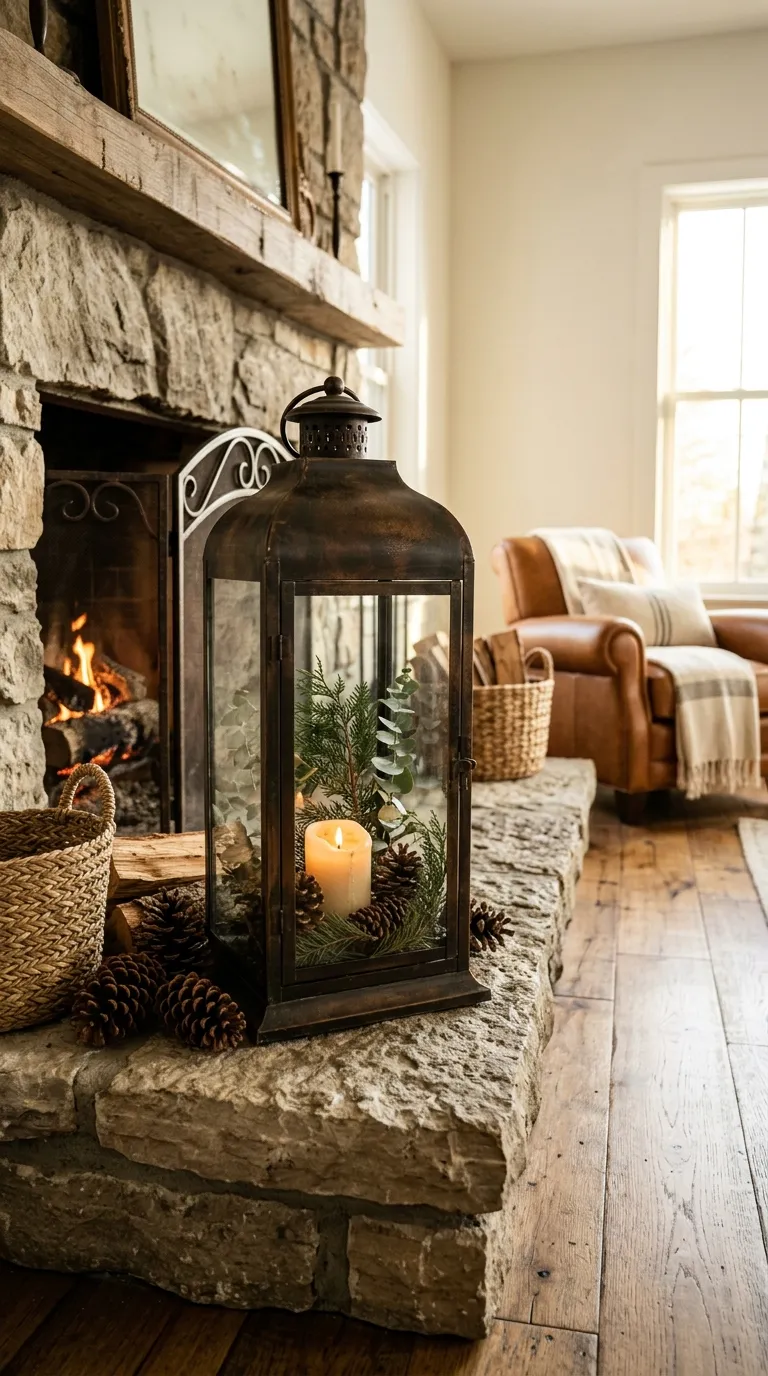 how to decorate a lantern for Christmas Decorate With Pinecones and Natural Greenery