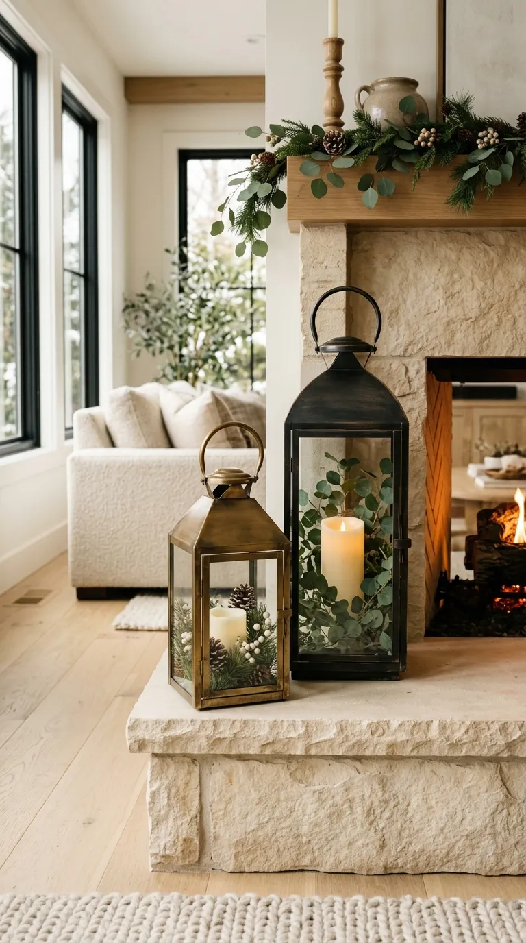 how to decorate a lantern for Christmas Pair Two Lanterns at Different Heights