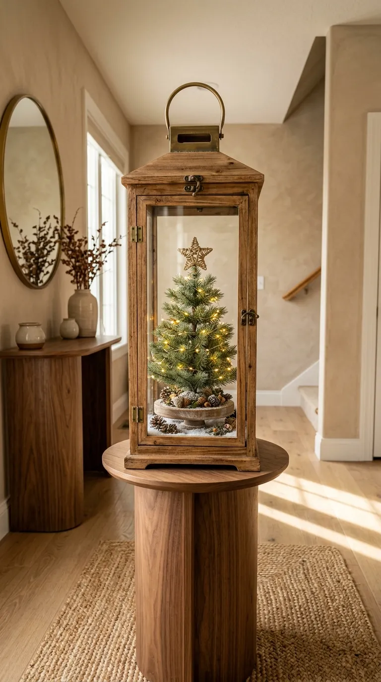how to decorate a lantern for Christmas Place a Mini Christmas Tree Inside