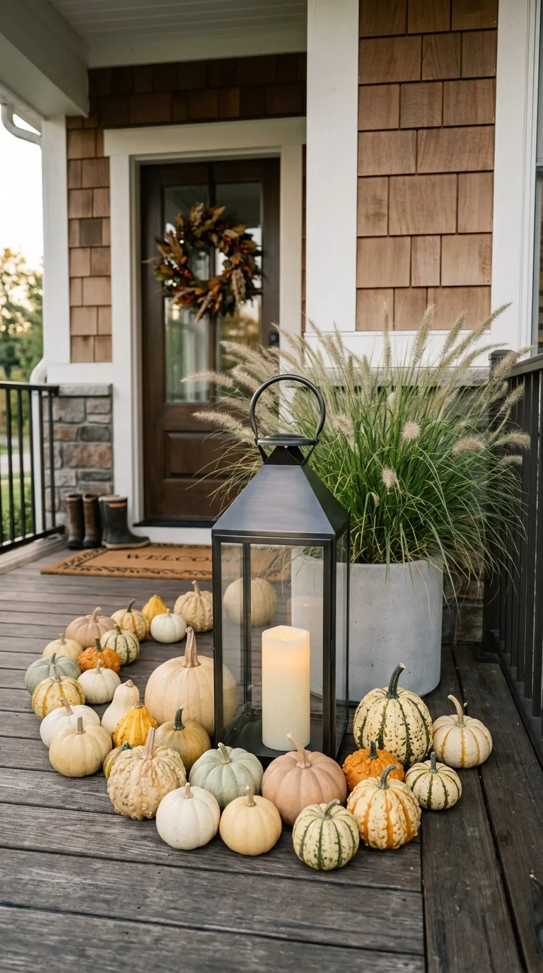 how to decorate a lantern for fall Build a Lantern and Gourd Display