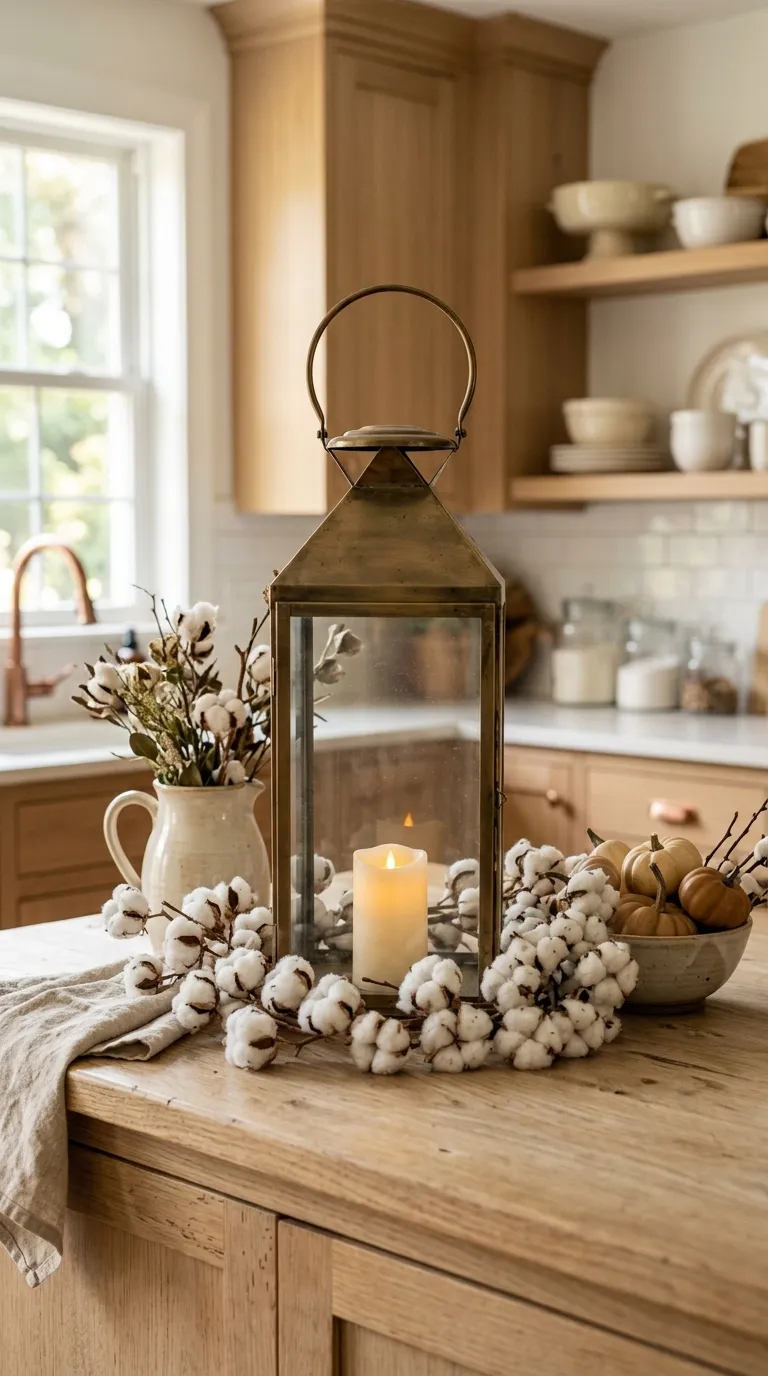 how to decorate a lantern for fall Decorate With Cotton Stems