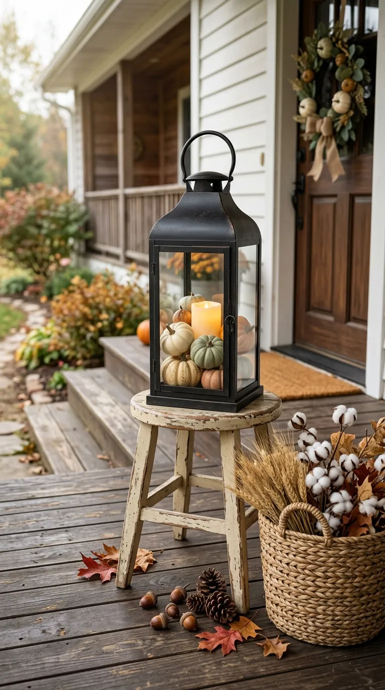 how to decorate a lantern for fall Fill a Lantern With Mini Pumpkins