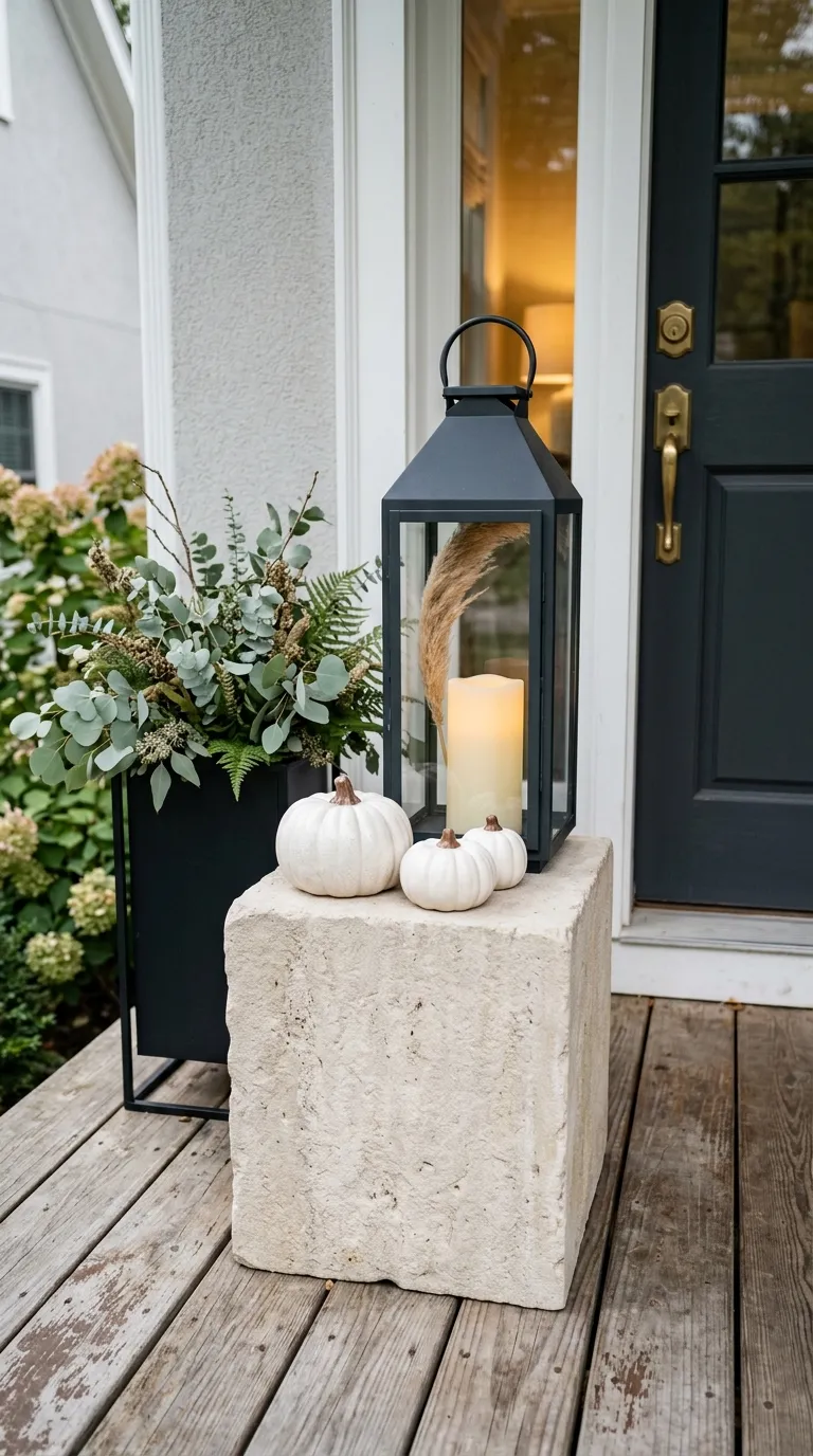 how to decorate a lantern for fall Pair a Lantern With White Pumpkins