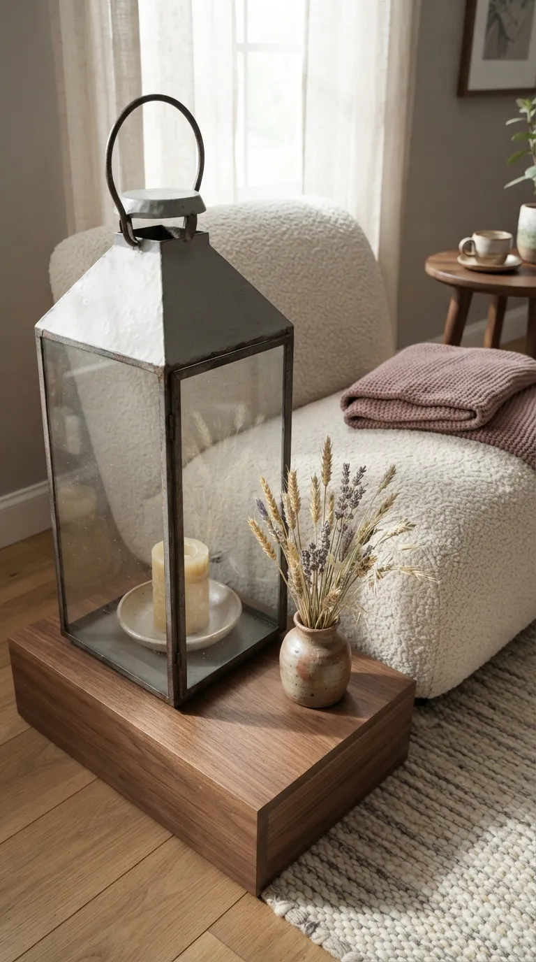 how to decorate a lantern with candles Add Dried Flowers for Texture