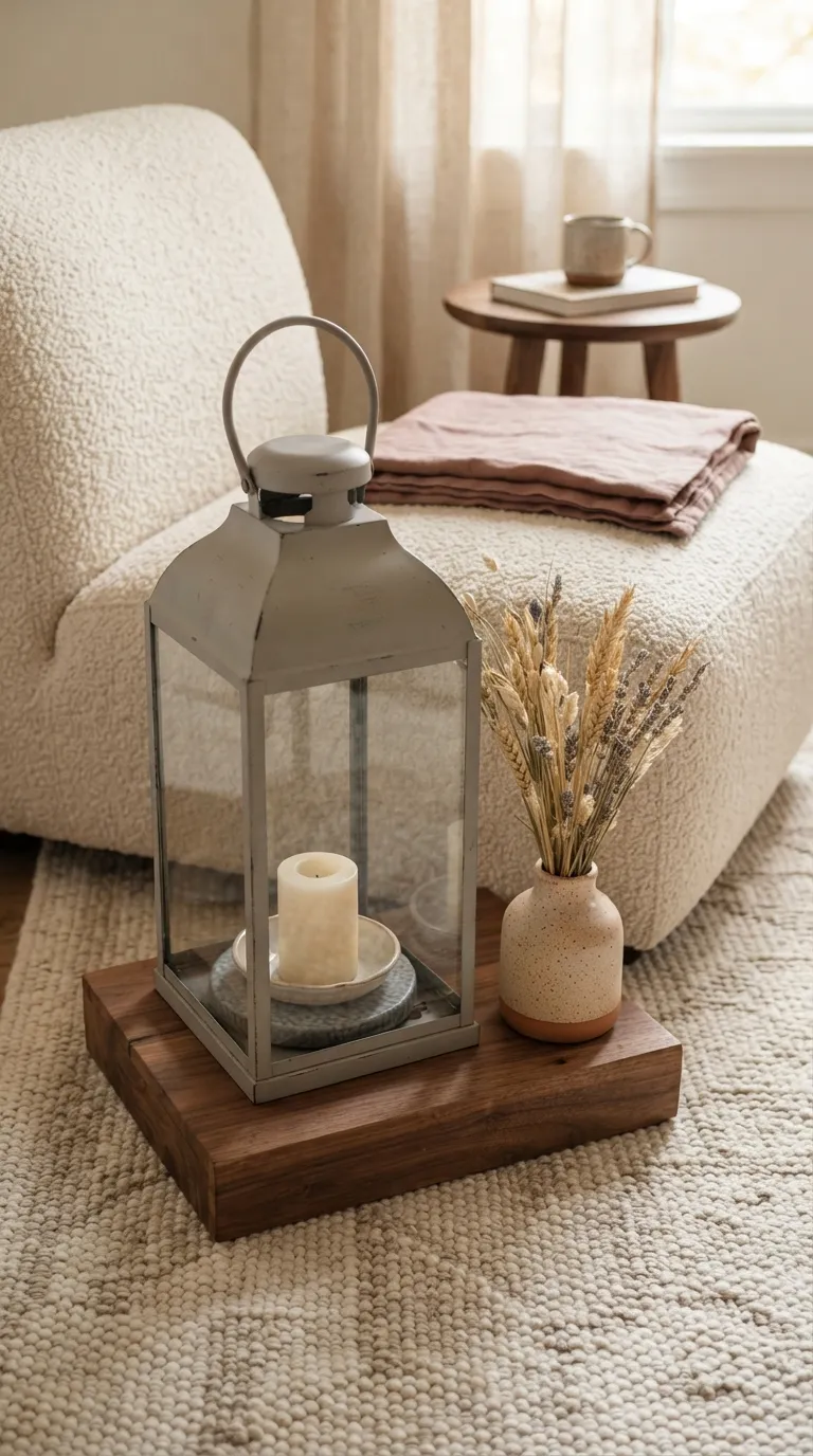 how to decorate a lantern with candles Add Dried Flowers for Texture