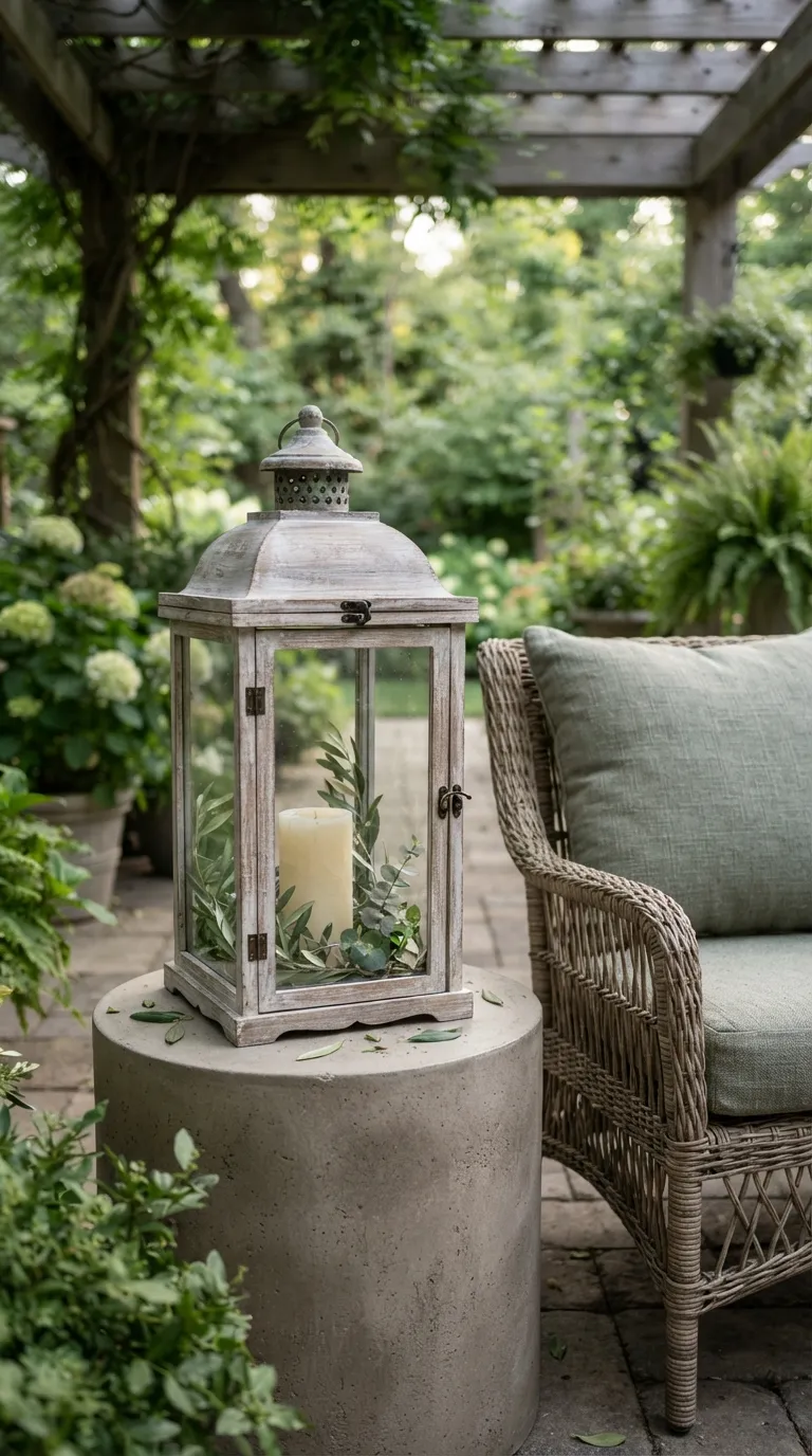 how to decorate a lantern with candles Add Greenery Around the Candle