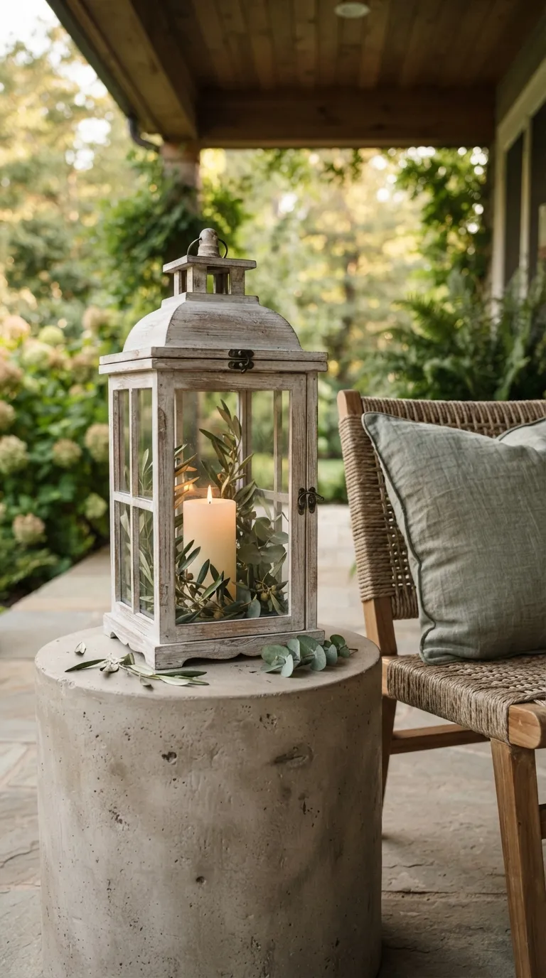 how to decorate a lantern with candles Add Greenery Around the Candle