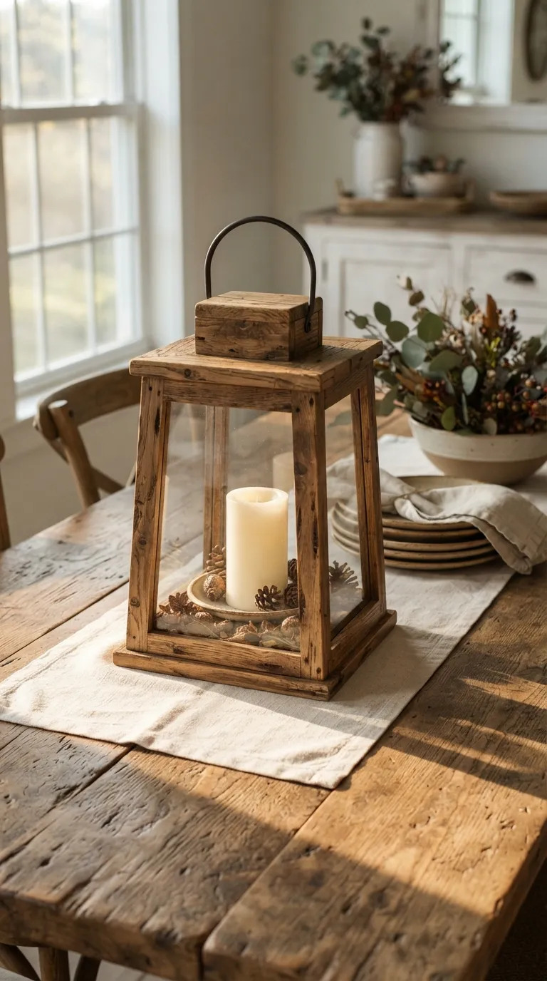 how to decorate a lantern with candles Try a Rustic Wood Lantern