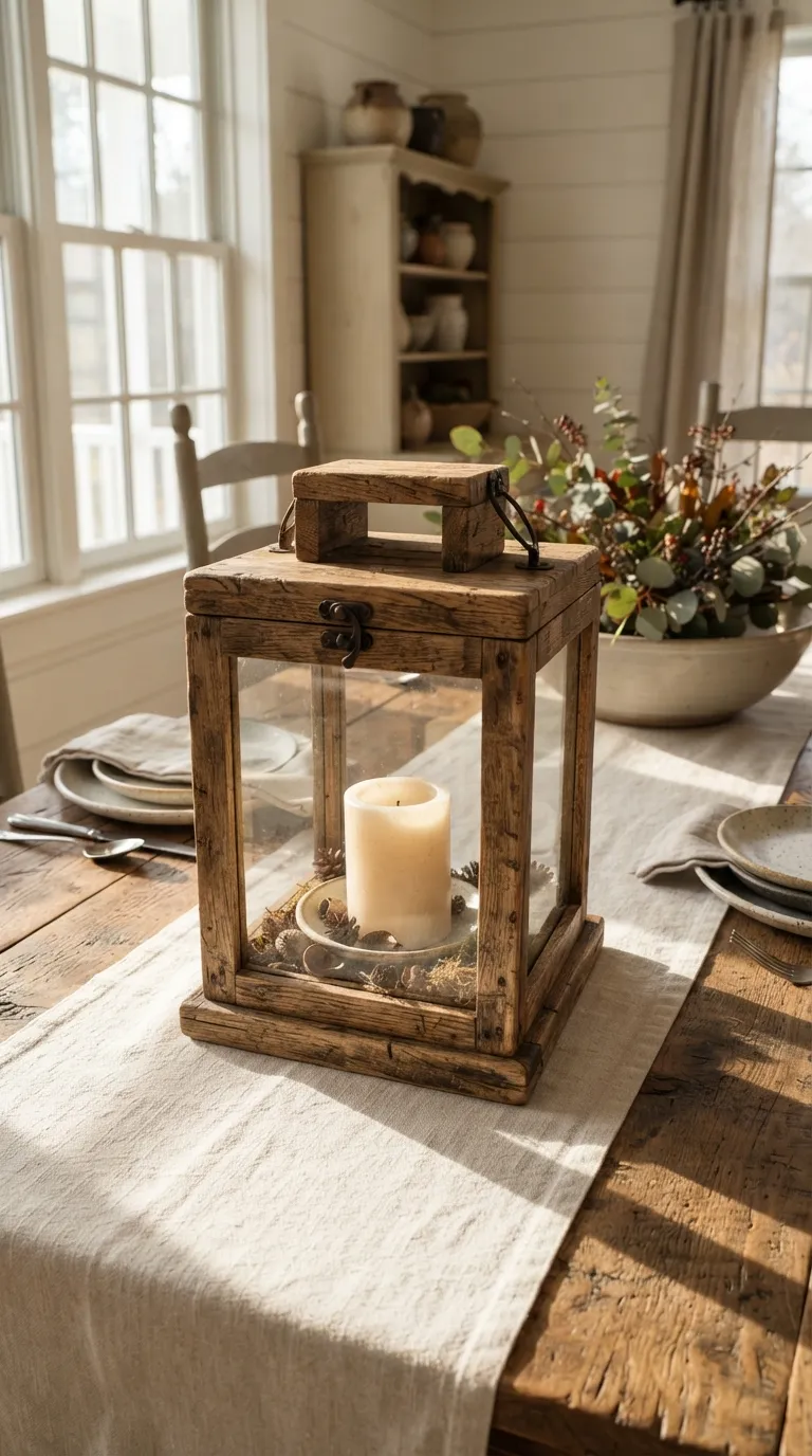 how to decorate a lantern with candles Try a Rustic Wood Lantern