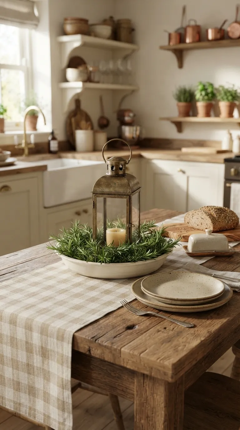 how to decorate a lantern with greenery Add Rosemary for a Fresh Kitchen Table Look