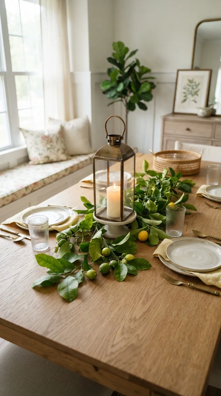 how to decorate a lantern with greenery Arrange Lemon Leaves Around a Lantern