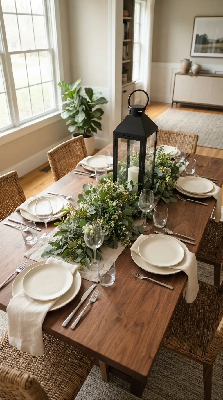 how to decorate a lantern with greenery Mix Greenery with Small White Flowers