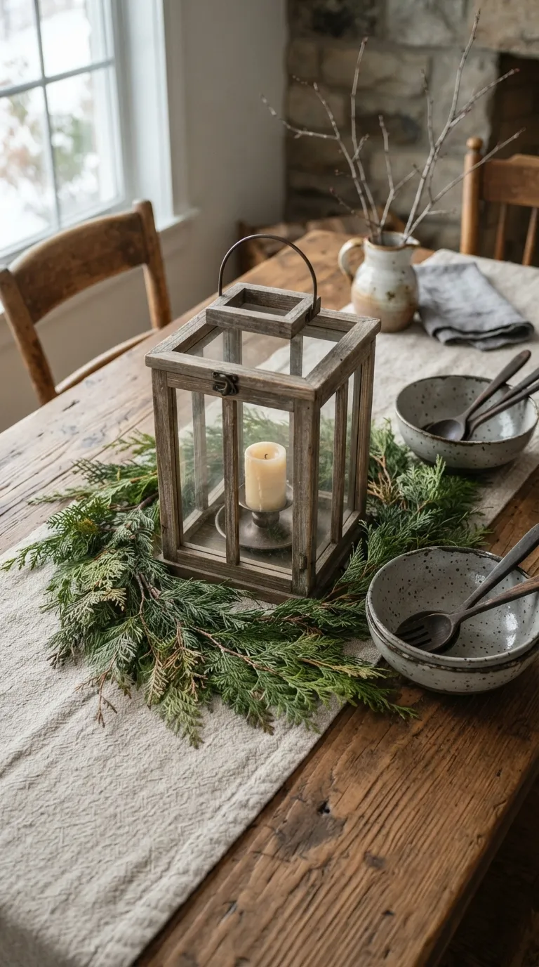 how to decorate a lantern with greenery Pair Cedar Sprigs with a Rustic Lantern