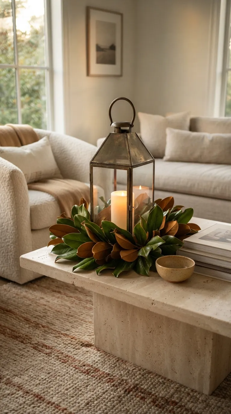 how to decorate a lantern with greenery Style a Lantern with Magnolia Leaves