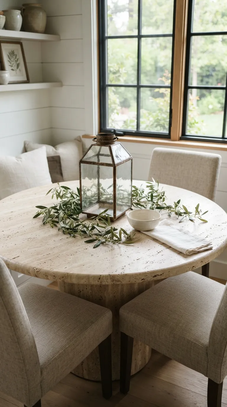 how to decorate a lantern with greenery Tuck Olive Branches Around a Glass Lantern