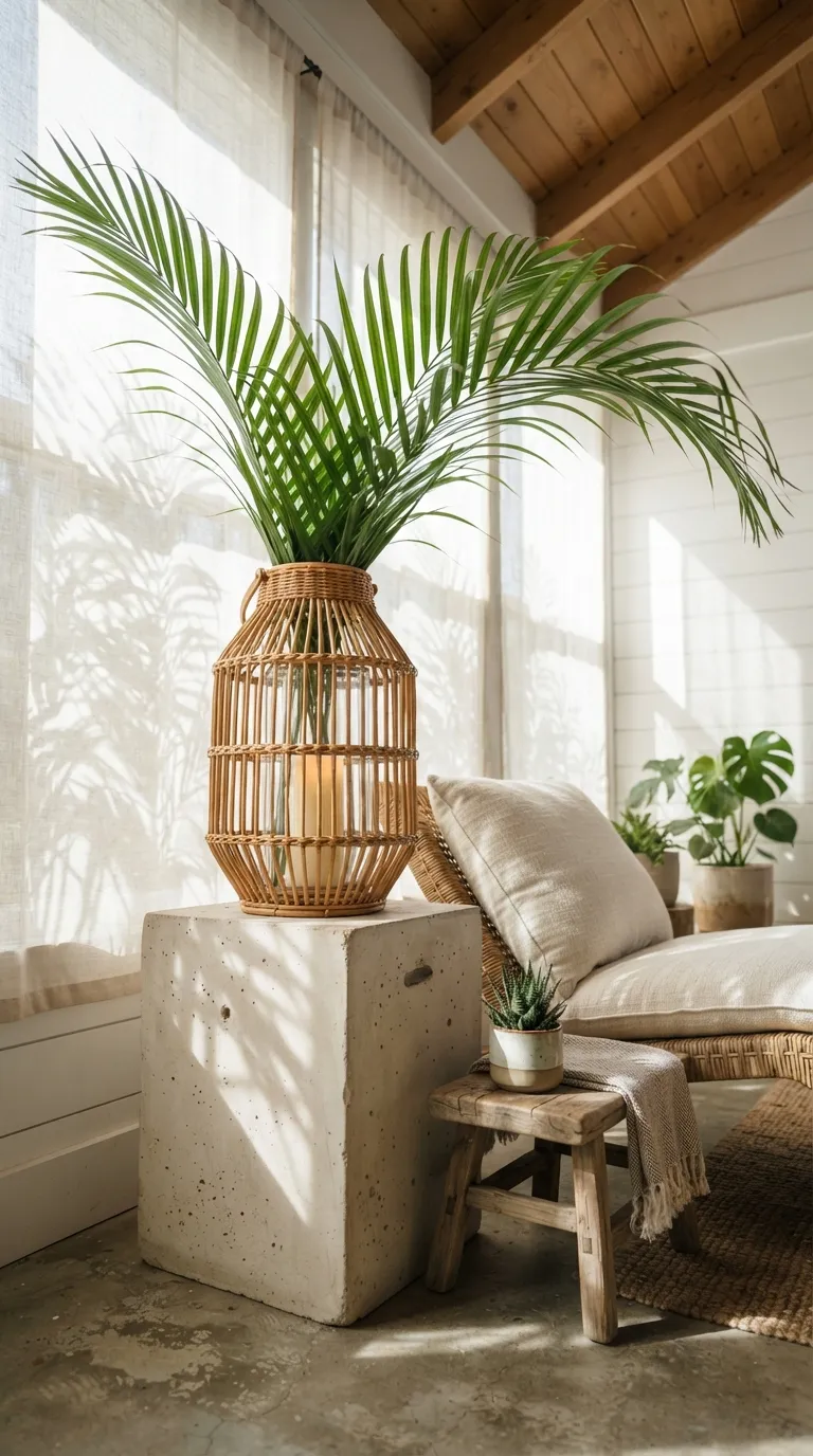 how to decorate a lantern with greenery Use Long Palm Leaves for a Tropical Lantern Look