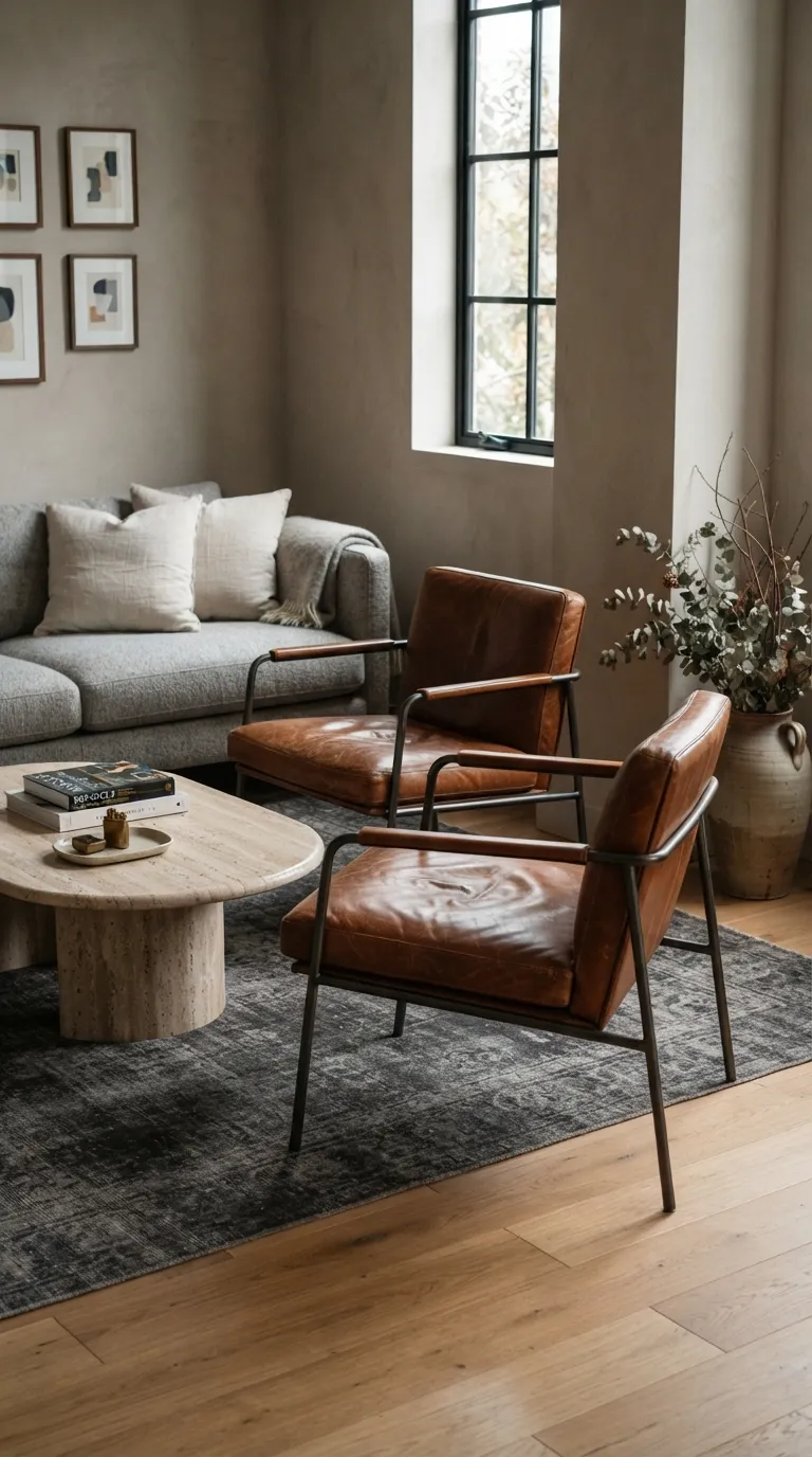 industrial living Leather And Metal Chairs