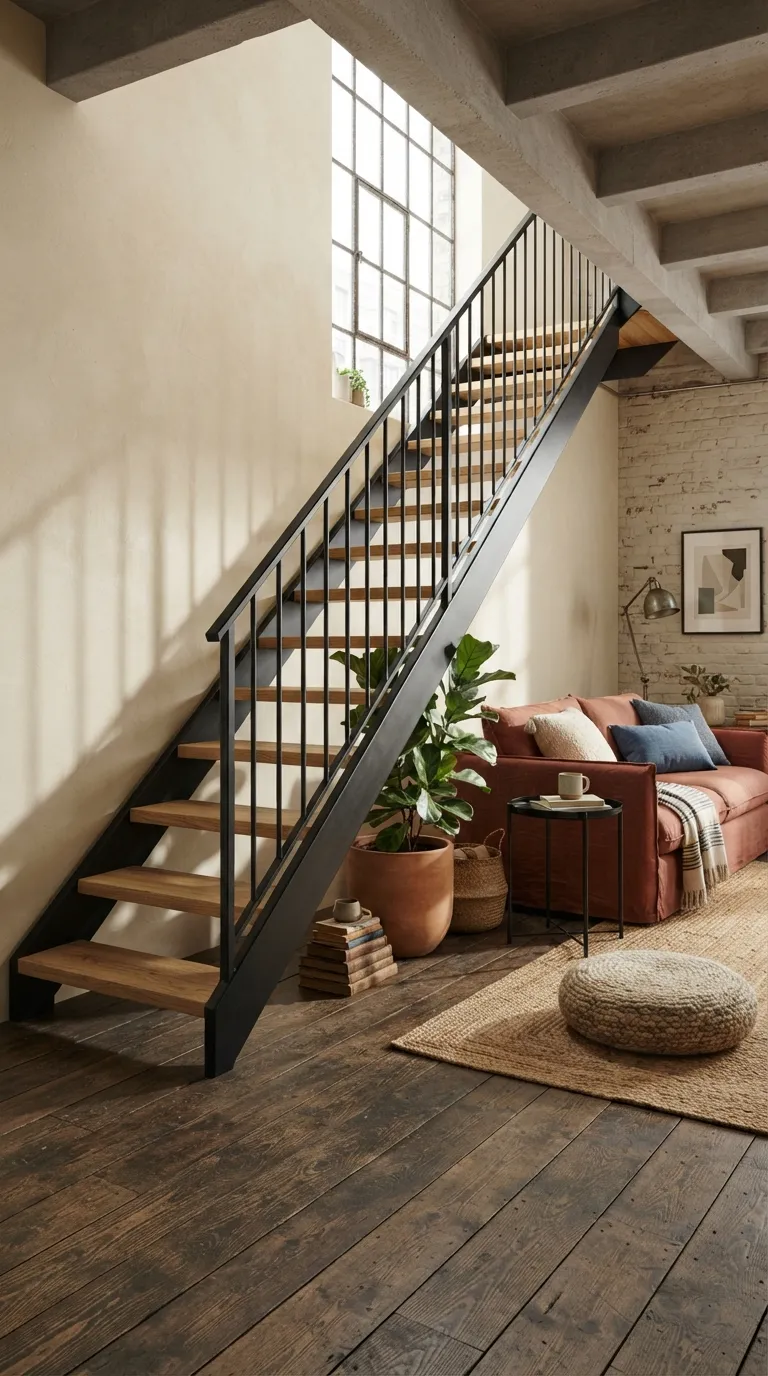 industrial living Open Metal Staircase