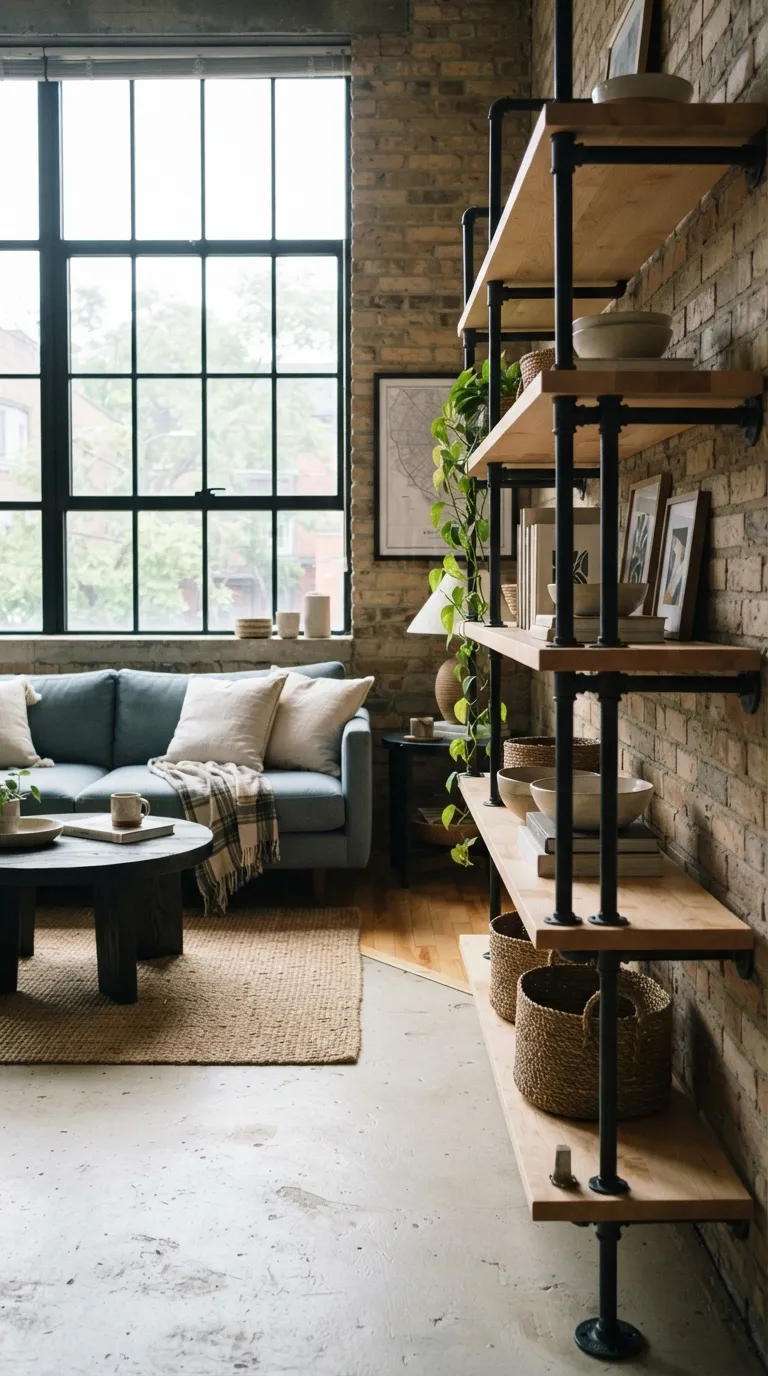 industrial living Open Pipe Shelving