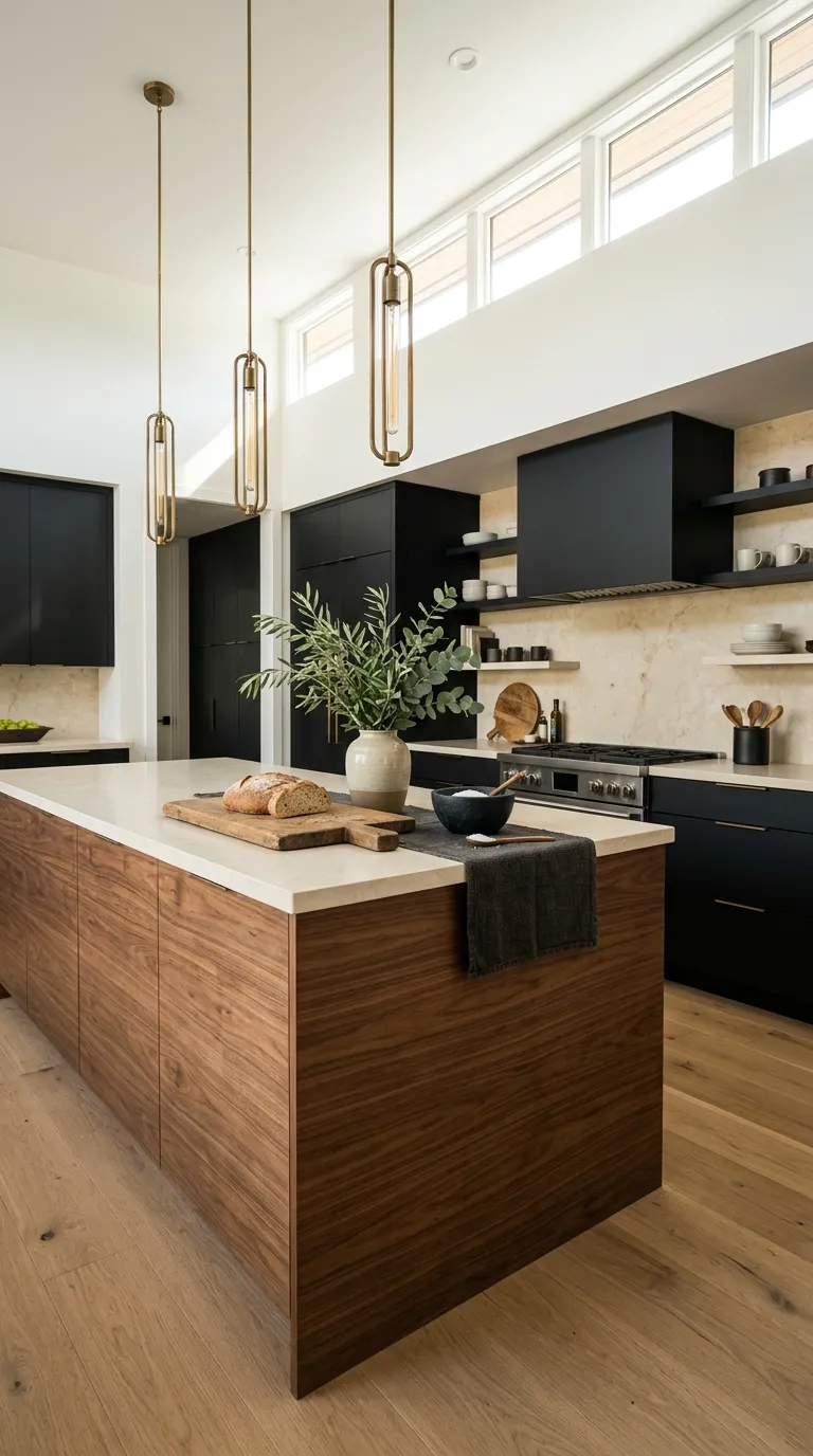 kitchen cabinet color combination ideas Black and Natural Walnut