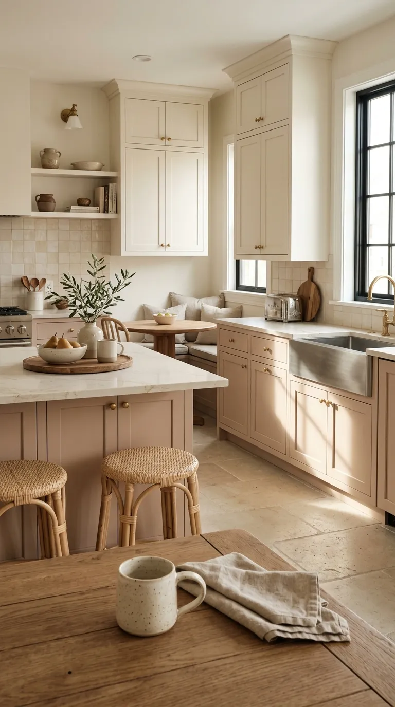 kitchen cabinet color combination ideas Blush Beige and White