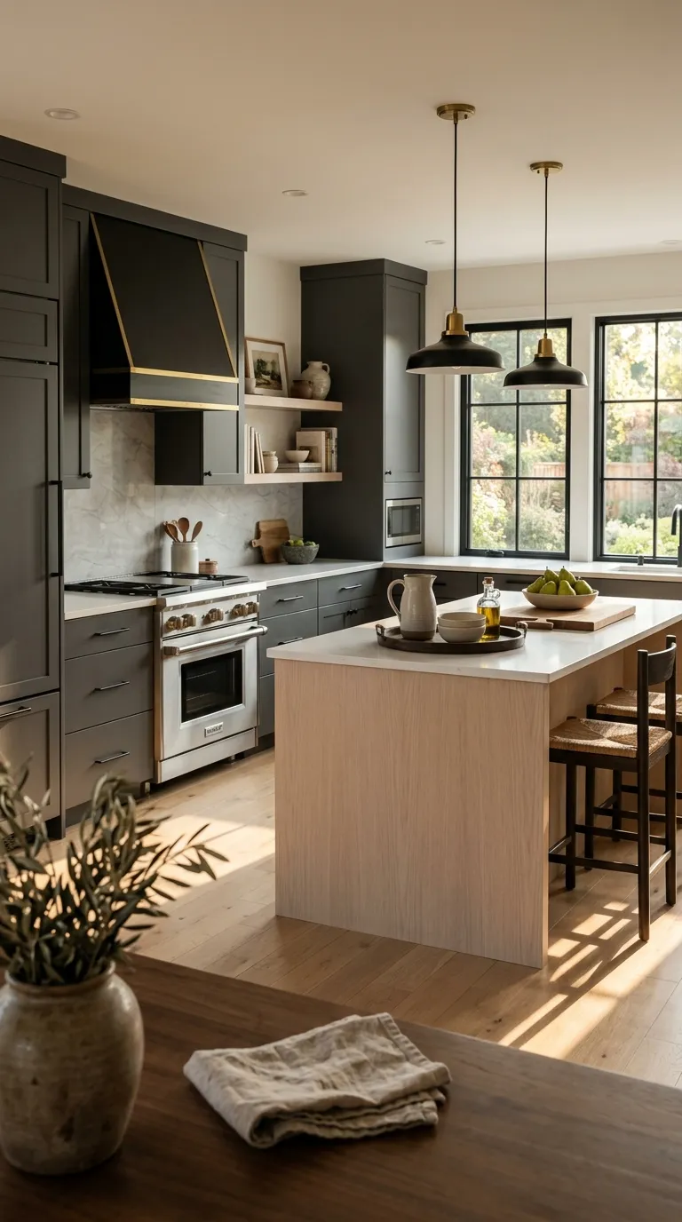 kitchen cabinet color combination ideas Charcoal Gray and Light Wood