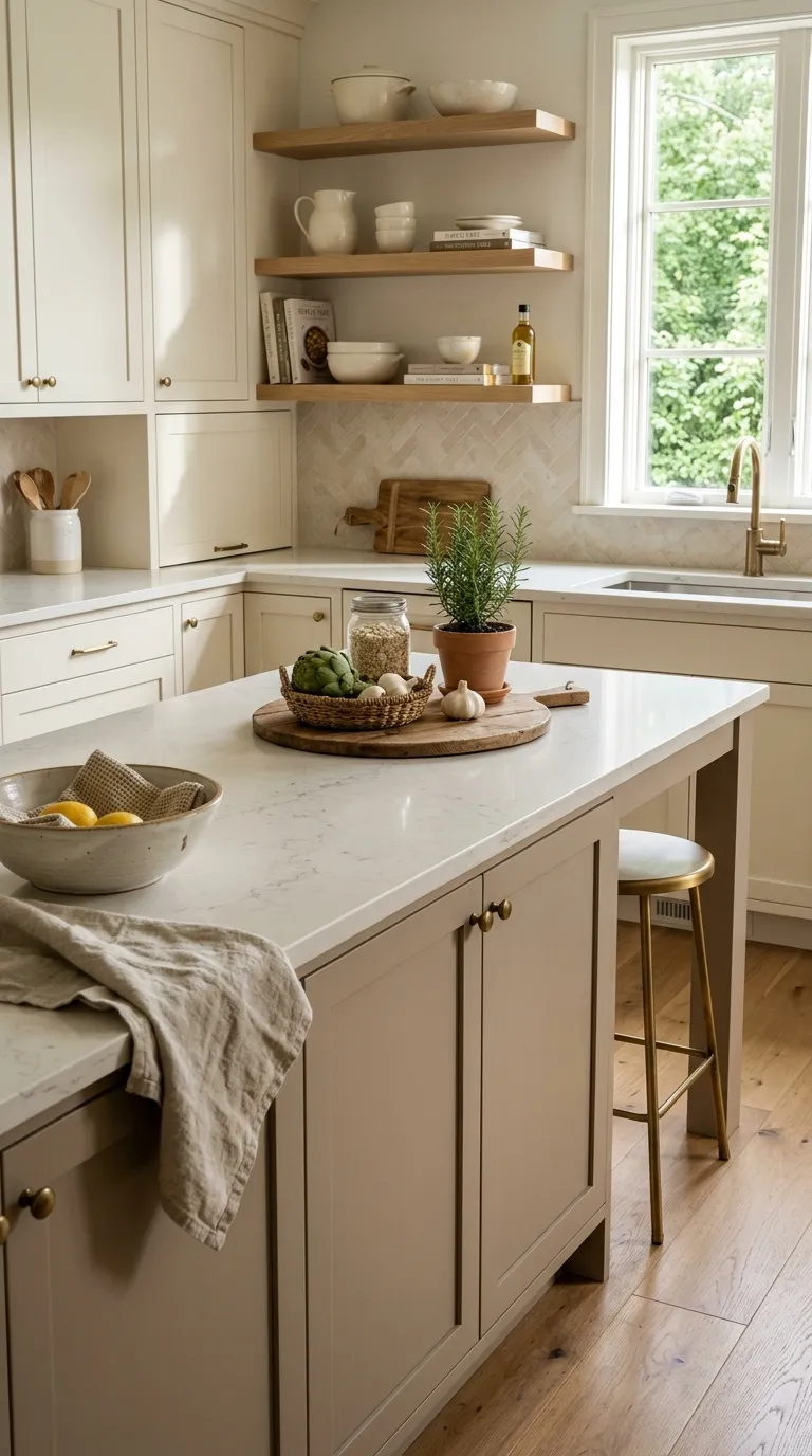 kitchen cabinet color combination ideas Cream and Light Taupe