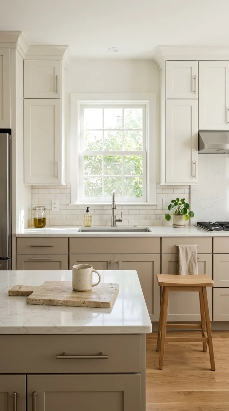 kitchen cabinet color combination ideas Greige and White