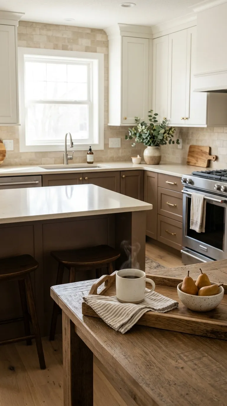 kitchen cabinet color combination ideas Mocha and Soft White