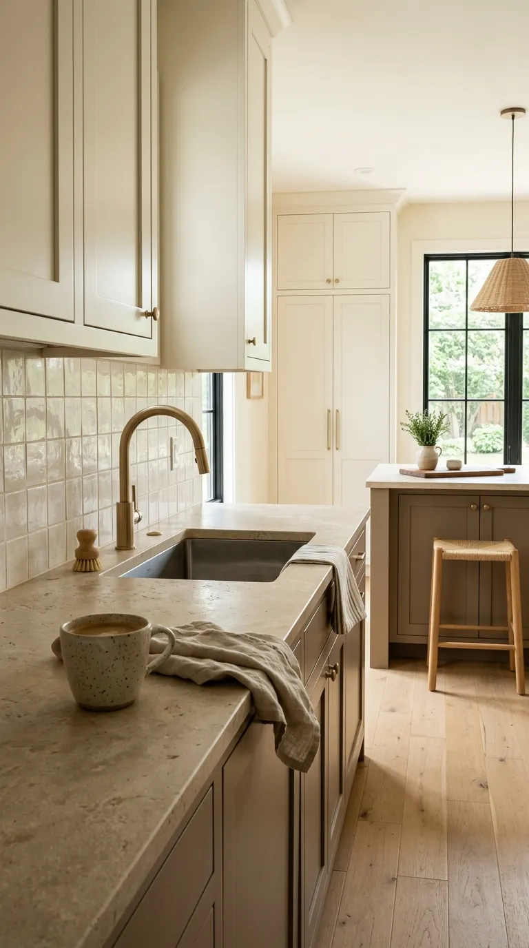 kitchen cabinet color combination ideas Mushroom and Cream