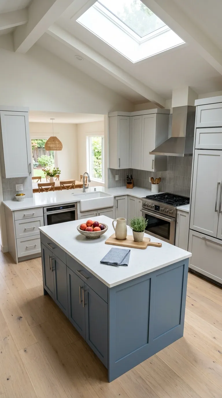 kitchen cabinet color combination ideas Pale Gray and Muted Blue