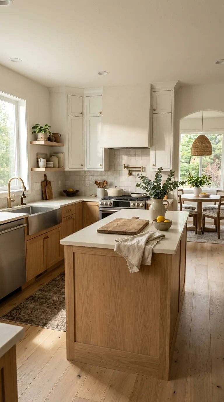 kitchen cabinet color combination ideas Soft White and Natural Oak