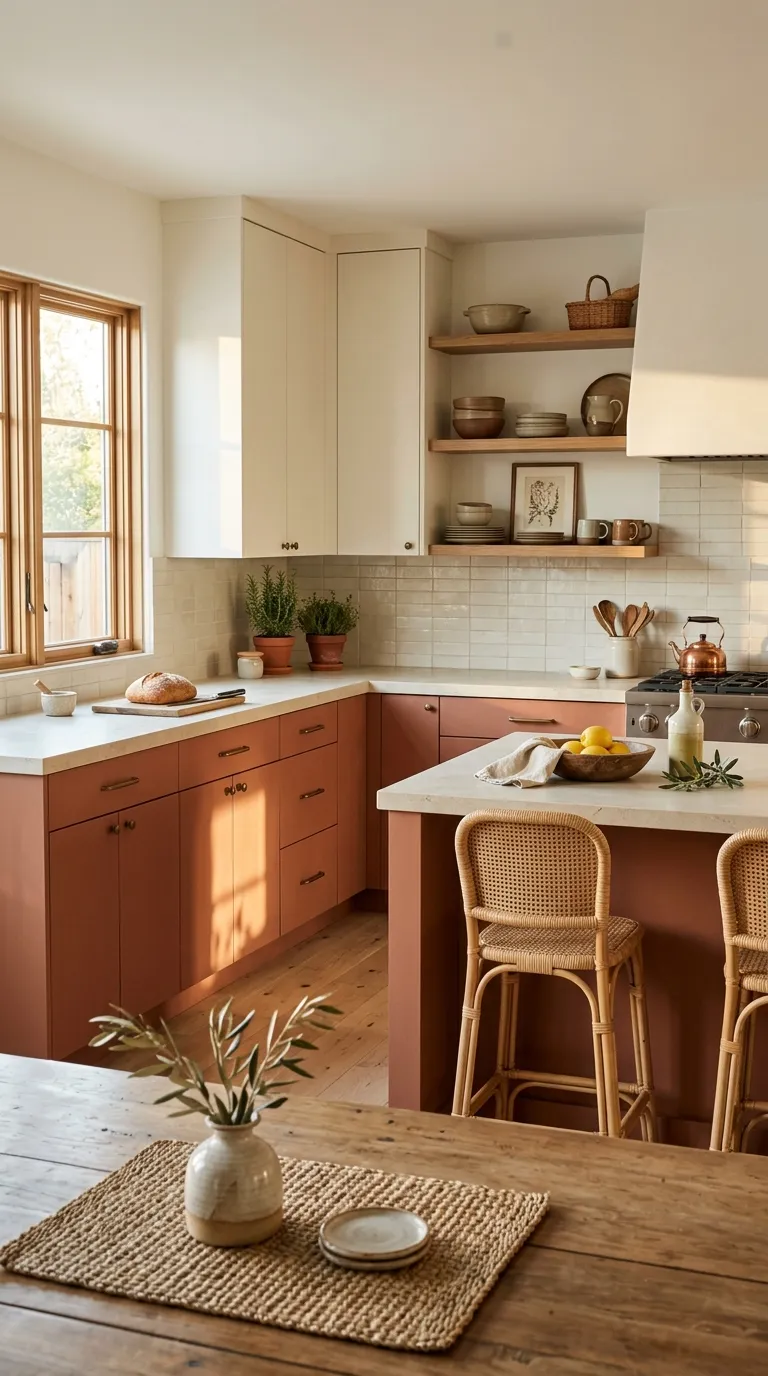 kitchen cabinet color combination ideas Terracotta and Soft White