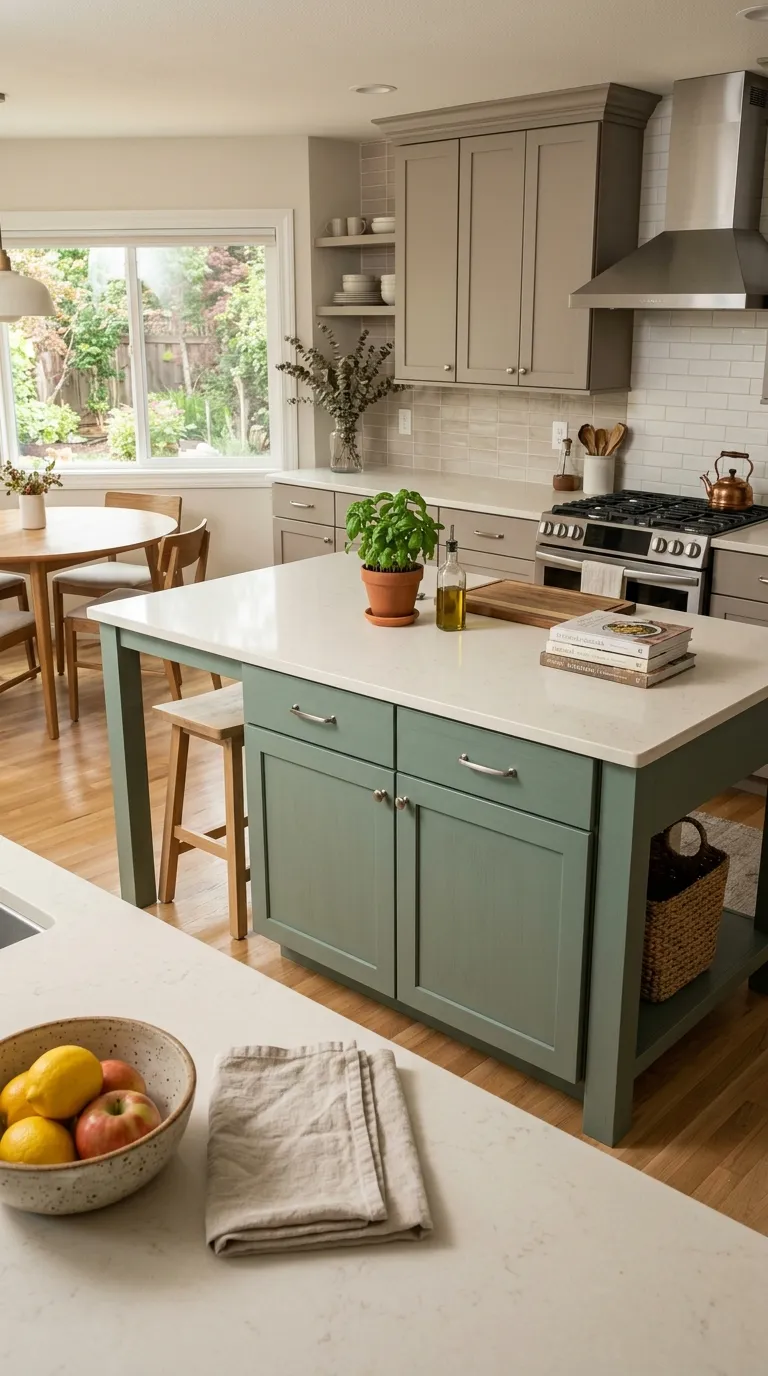 kitchen cabinet color combination ideas Warm Gray and Dusty Green