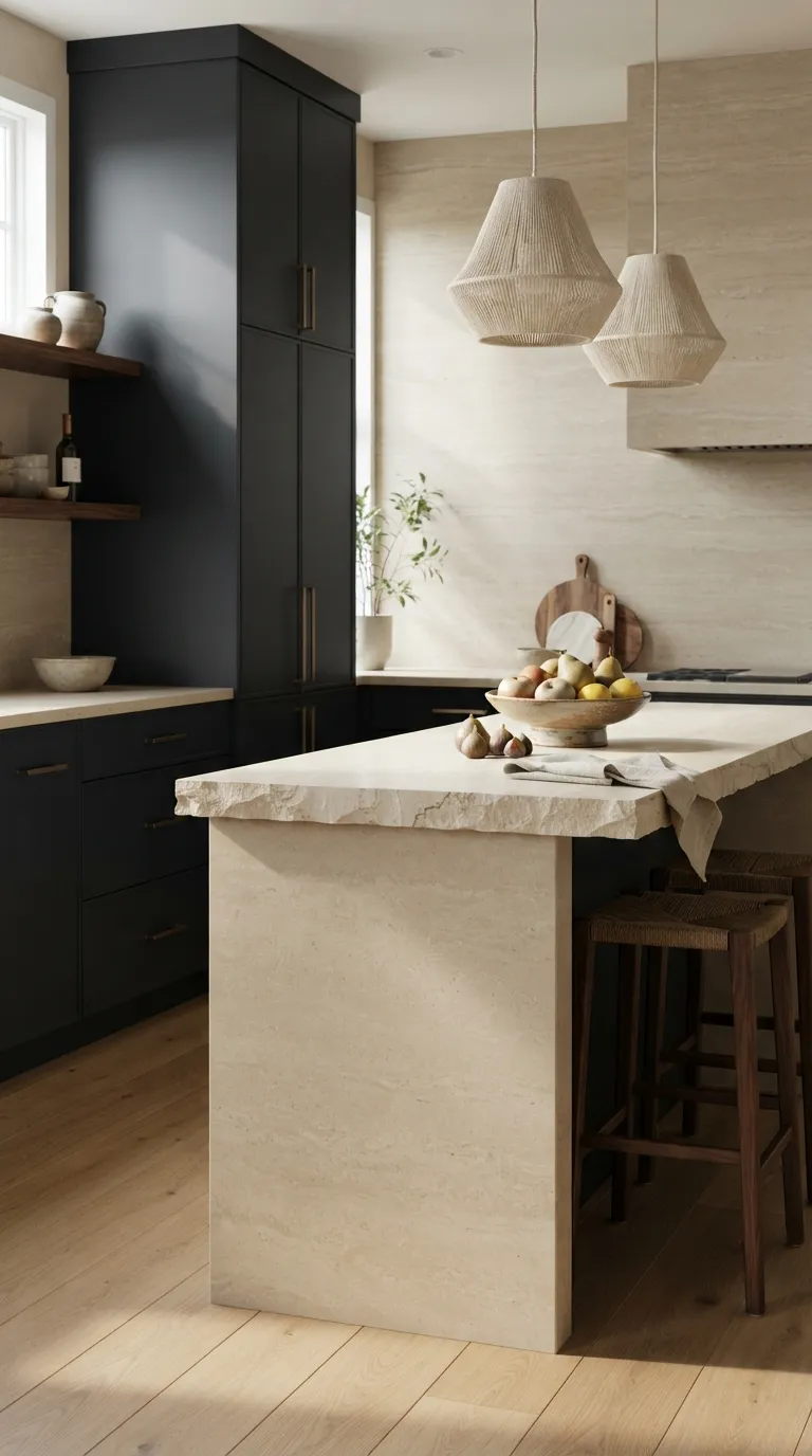 kitchen color combination ideas Black and Warm Beige