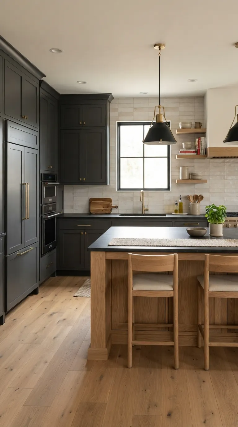 kitchen color combination ideas Charcoal Gray and Natural Oak